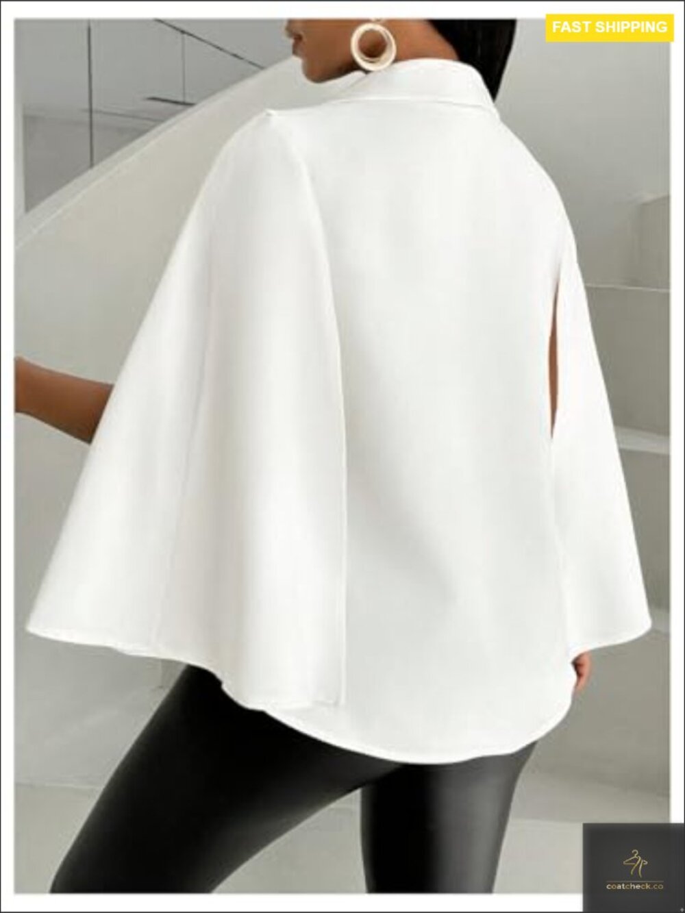 Cape Sleeve Cropped Blazer Elegant Slim Fit Open Front Lightweight Polyester - Picture 3 of 5